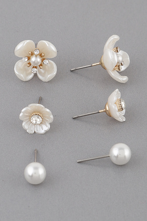 Jeweled Flower Stud Earrings Set