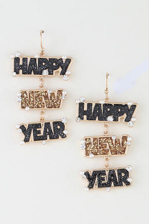 Happy New Year Glitter Drop Earrings