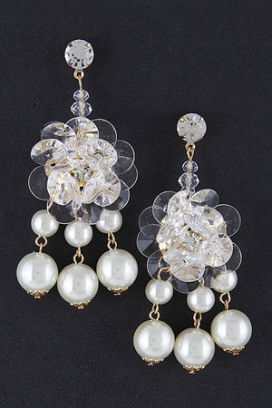 Clear Flower Earring With Pearl Drop 8EAC4