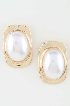 Modern Pearl Stone Frame Stud Earrings