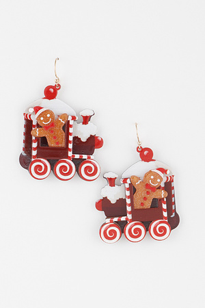 Happy Gingerbread Train Earrings