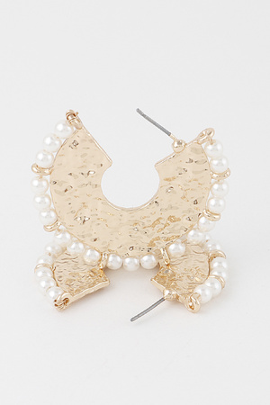Pearl Hammered Hoop Earrings