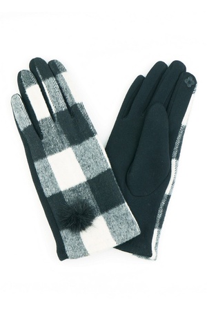 Buffalo Plaid Pompom Smart Touch Gloves