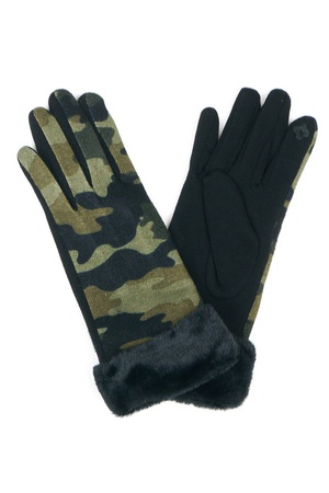 Camo Faux Fur Cuff Smart Touch Gloves
