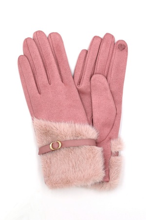 Faux Fur And Strap Cuff Smart Touch Gloves