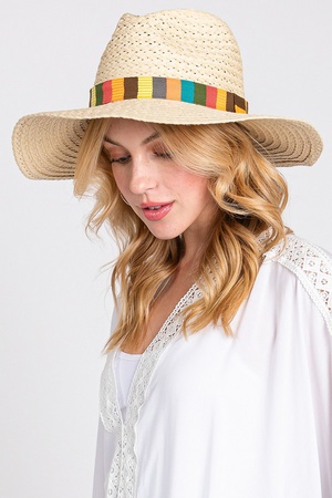 MULTI COLOR STRIPE BAND STRAW HAT