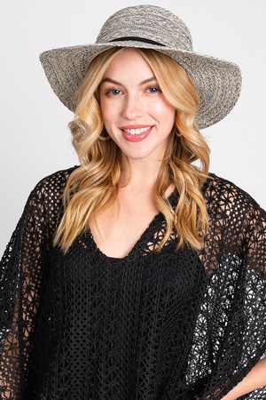 MIXED BRAID PACKABLE SUN HAT WITH SUEDE BAND