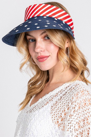 AMERICAN FLAG ROLL UP SUN VISOR WITH ADJUSTABLE ELASTIC BAND