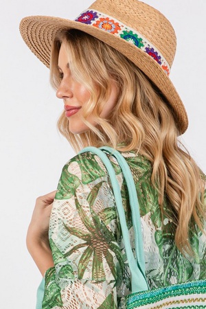 Floral Crochet Band Straw Hat
