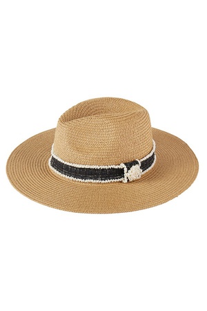 TWEED AND PEARL BAND STRAW SUN HAT