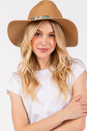 TURQUOISE BEADS BAND STRAW SUN HAT.