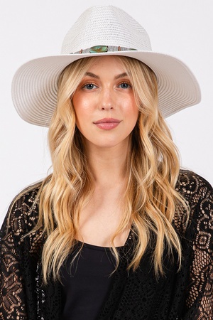 TURQUOISE BEADS BAND STRAW SUN HAT.