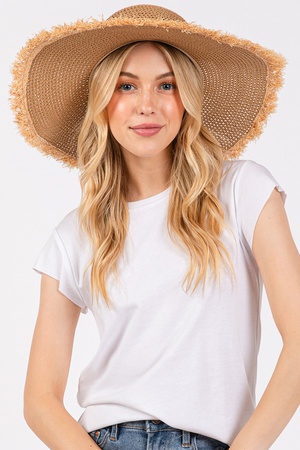 FRAYED EDGE FLOPPY STRAW HAT.