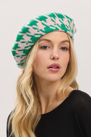 Houndstooth Knit Beret