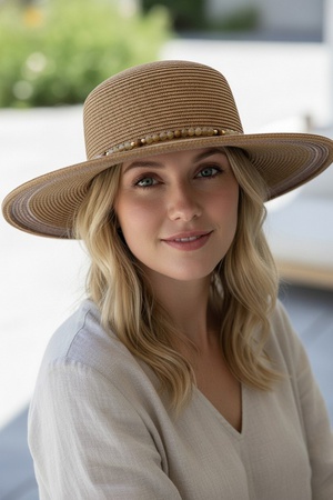 Shimmer Straw Sun Hat With Beaded Band