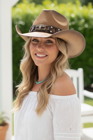 Rugged Studded Band Cowboy Hat With Longhorn Buckle