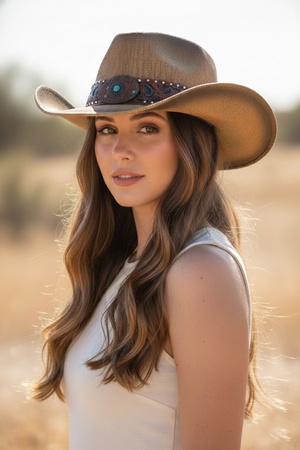 Vintage Straw Cowboy Hat With Turquoise Concho Stud Band
