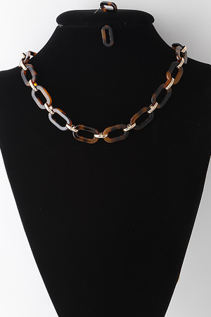 Marbled Link Chain Necklace N Earrings Set