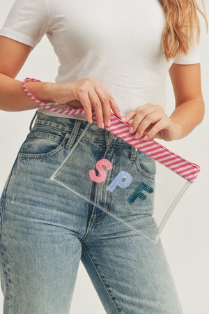 SEQUIN LETTER SPF CLEAR POUCH WITH WRIST STRAP