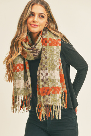 Multi Color Pixel Check Scarf