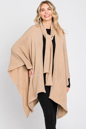 Cape With Attached Scarf With Neckline Tie