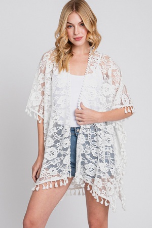FLOWER PATTERN CROCHET LACE COVER-UP.