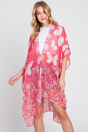 BUTTERFLY AND FLOWER PRINT KIMONO.