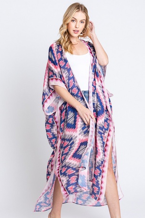 AZTEC PRINT OPEN FRONT LONG KIMONO.