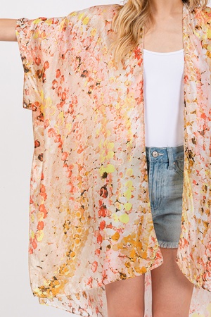 ABSTRACT PRINT SILKY FEEL KIMONO.