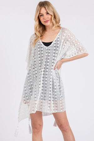 CROCHET LACE TASSEL COVER UP.