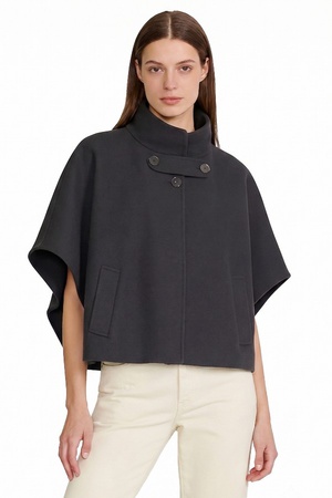 Button-Detail Structured Poncho Cape