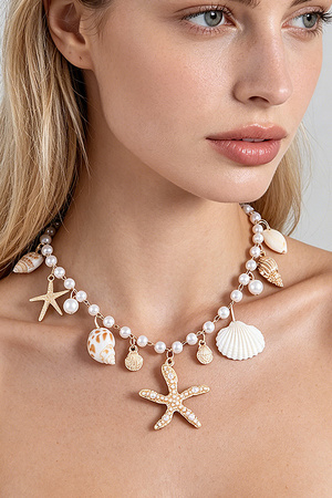 Multi Seashell Charm Beaded Necklace