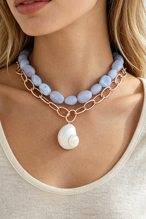 Polished Conch Shell Beaded Chain Necklace
