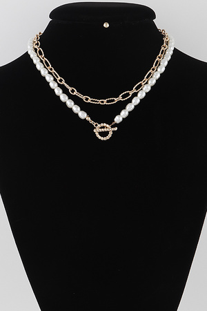 Double Pearl Chain Toggle Necklace