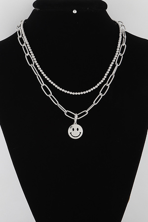 Double Layered Smile Face Pendant Necklace