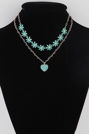 Flower Heart Charm Necklace