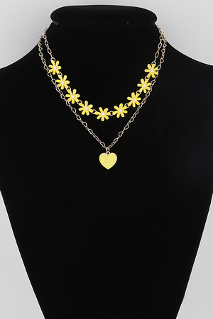 Flower Heart Charm Necklace