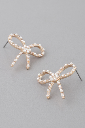 Pearl Ribbon Stud Earrings