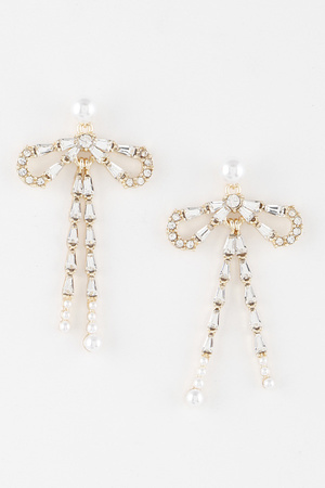 Crystal Pearl Ribbon Earrings