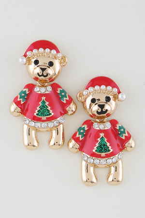 Holiday Teddy Bear Stud Earrings