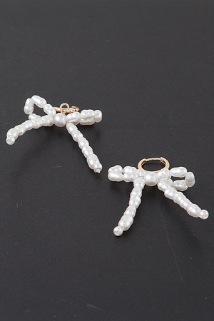 Multi Shiny Pearl Bead Ribbon Hoop Earrings