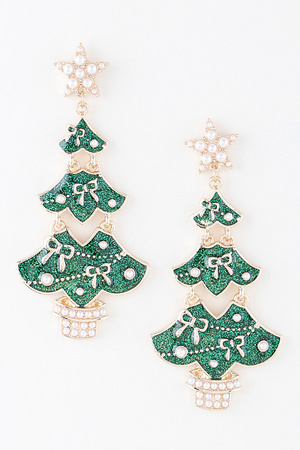 Glitter Christmas Tree Drop Earrings