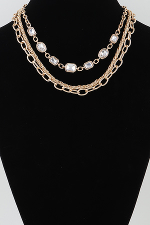 Multi Rhinestone Charm Chain Necklace