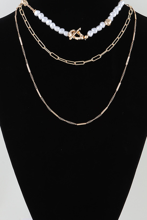 Multi Pearl Stone Chain Necklace