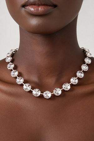 Gold Tone large faceted Crystal Collet Strand Necklace