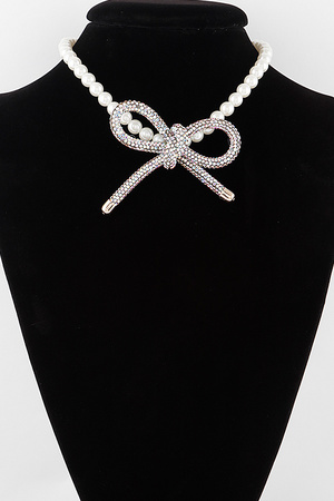 Bejeweled Ribbon Pearl Necklace