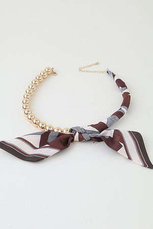 Half Beaded Printed Scarf Collar Necklace