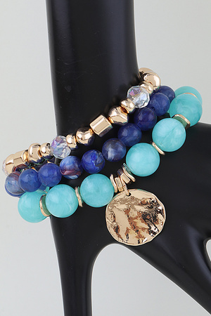 Triple Stone N Crystal Beaded Bracelet