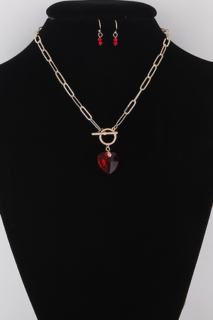 Heart Toggle Necklace N Earrings Set
