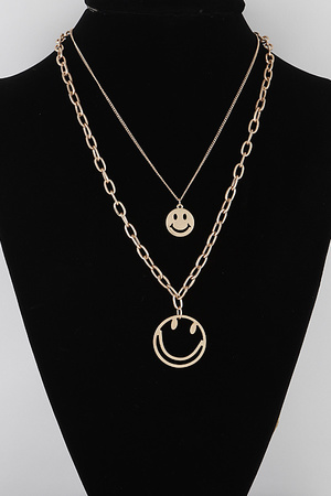 Double Layered Smile Face Pendant Necklace